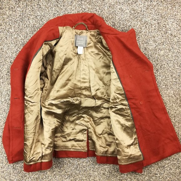 J Crew Pea Coat Wool Nello Gori Double Breasted Rust Henna Red Sz P2 Petite 2 - Picture 4 of 13